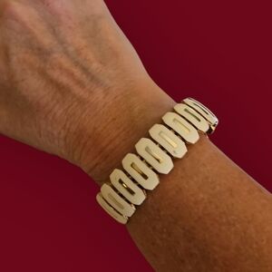 Vintage 1960s Geometric Mod Two-tone Cream Cuff Bracelet